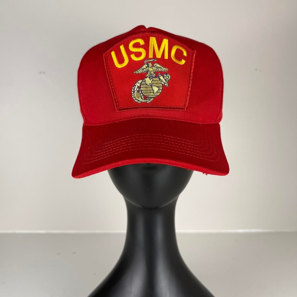 Vintage USMC EGA Embroidered Patch Snapback Hat Red Northstar Made In USA
